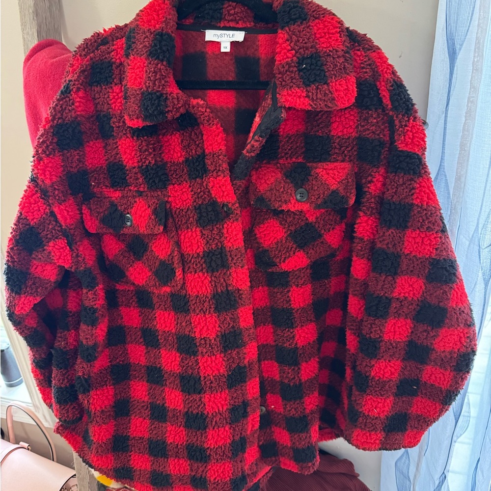 Maurices Red and Black Plaid Jacket
